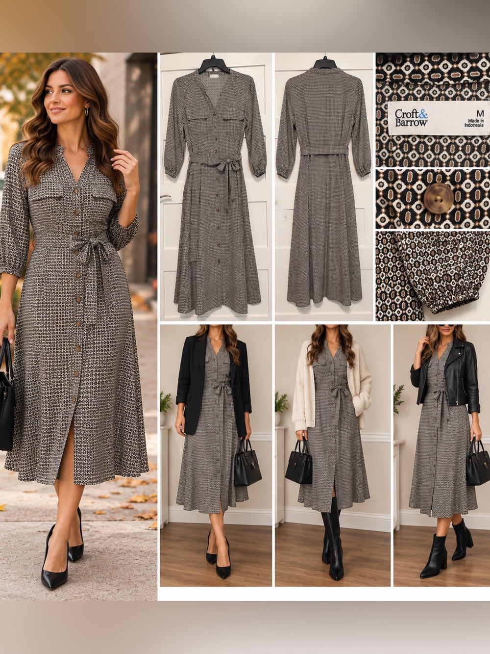 Croft & Barrow Vintage Style, Geo-Print Button-Front Midi Dress
